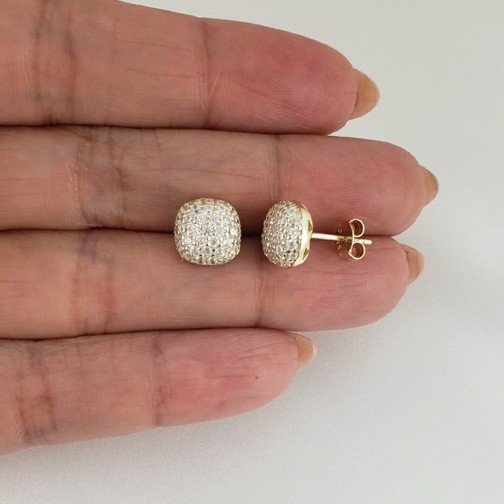 14K Gold Diamond Square Stud Earrings